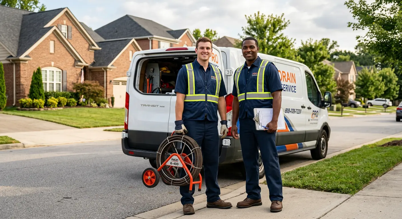 Sewer and drain service team with equipment ready for work in Forest Lake