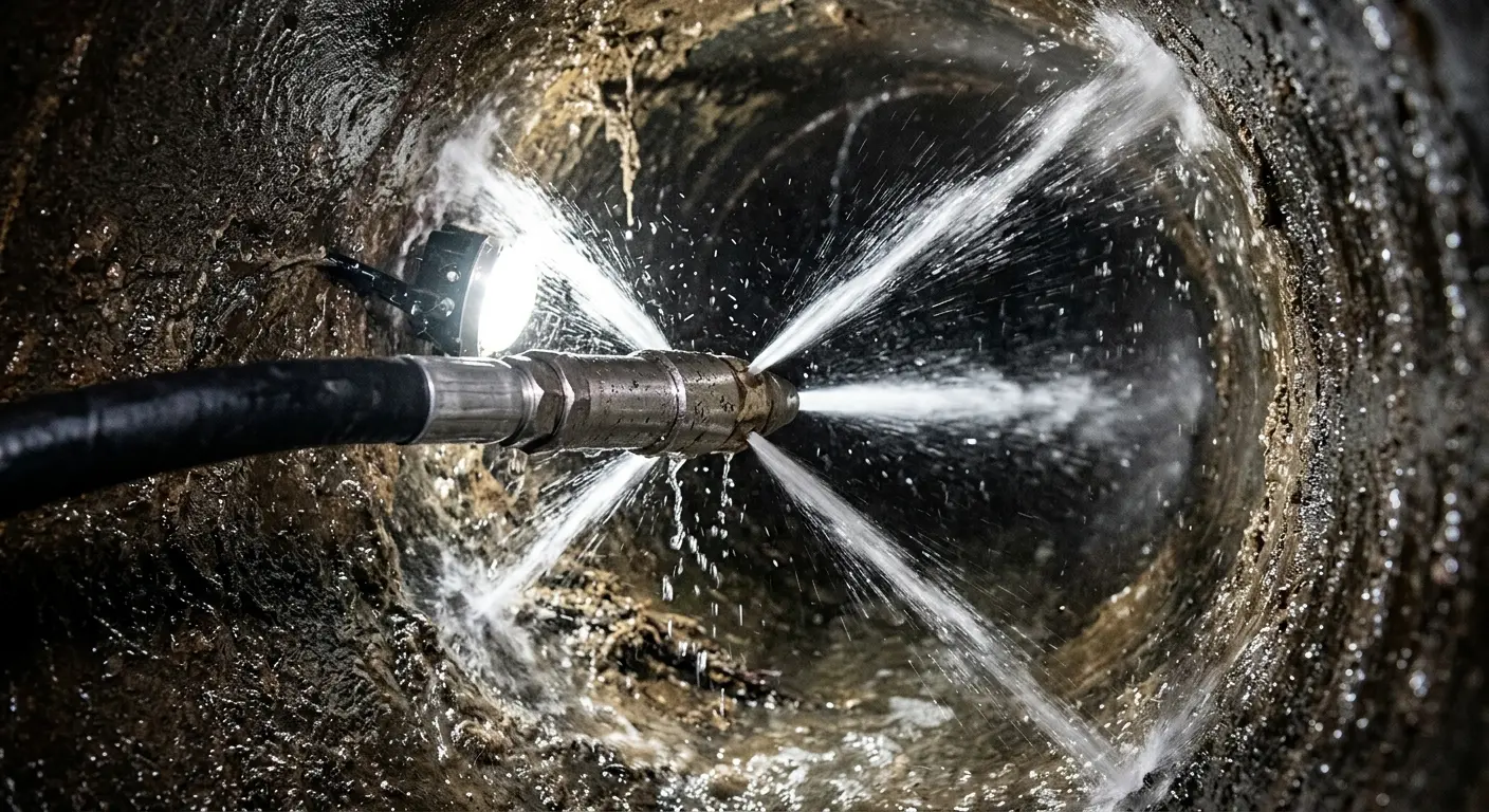 High-pressure hydro jetting nozzle cleaning sewer pipe for Sewer Cleanout in Forest Lake